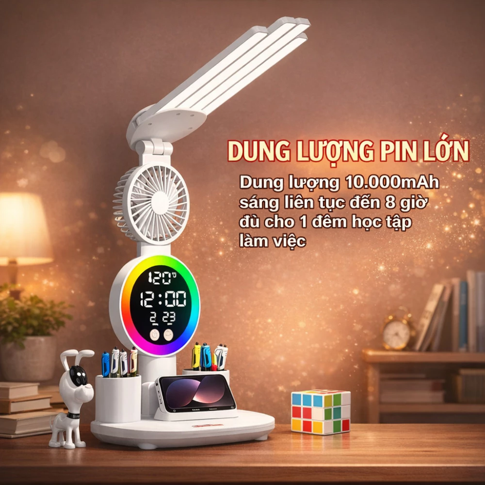 Đèn học để bàn LED RGB Taiyoken 10000mAh có đồng hồ 1