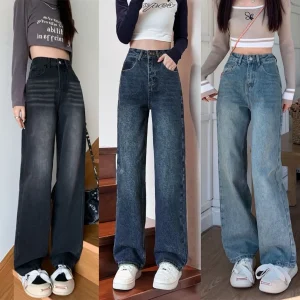 Quần jean nữ ống rộng suông xanh nhạt bigsize 4542 1