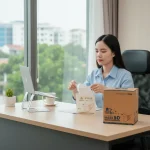 Nhân viên văn phòng thay khẩu trang 5D mới mỗi ngày