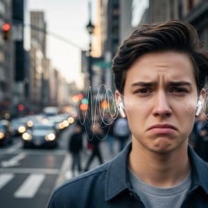 người đeo tai nghe ngoài đường không nghe rõ do tiếng ồn
