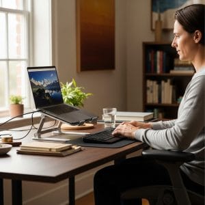 tư thế ngồi laptop đúng giúp giảm mỏi cổ khi làm việc lâu