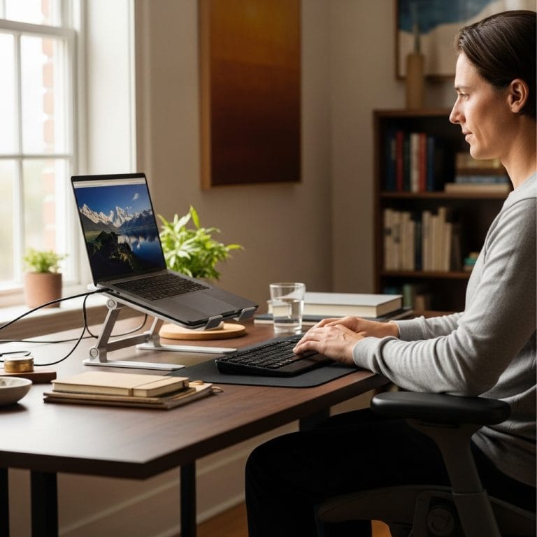 tư thế ngồi laptop đúng giúp giảm mỏi cổ khi làm việc lâu