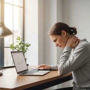 người dùng laptop bị đau cổ khi làm việc sai tư thế