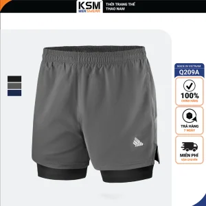 Quần đùi thể thao nam 2 lớp KSM Q209A túi zip 2