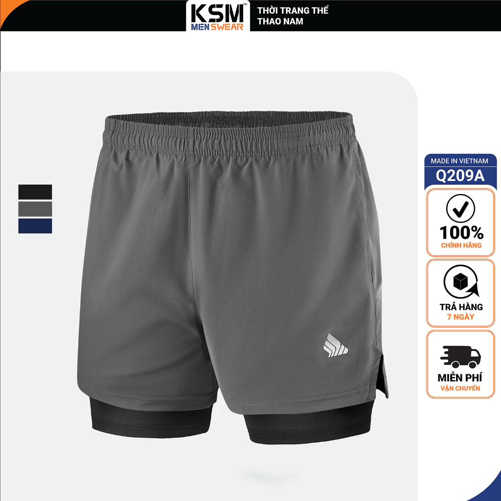 Quần đùi thể thao nam 2 lớp KSM Q209A túi zip 2