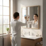 Người lớn đo nhiệt độ trán bằng nhiệt kế hồng ngoại trước khi đi làm
