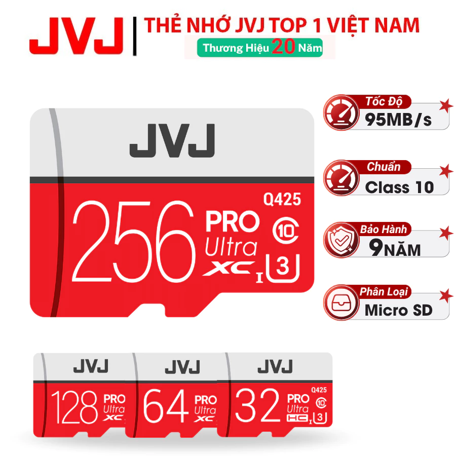 Thẻ nhớ microSD JVJ Pro U3 Class 10 32GB/64GB/128GB/256GB 1