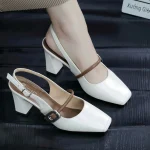 Sandal nữ mũi vuông khóa chữ nhật gót 5cm 7cm 7