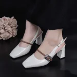Sandal nữ mũi vuông khóa chữ nhật gót 5cm 7cm 8