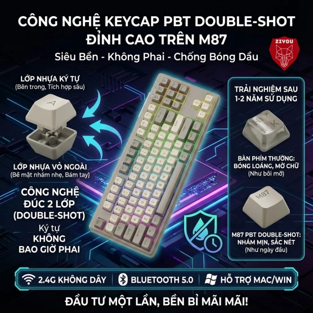 Bộ bàn phím chuột không dây Bluetooth Ziyou M87 LED 9