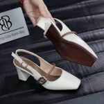 Sandal nữ mũi vuông khóa chữ nhật gót 5cm 7cm 9