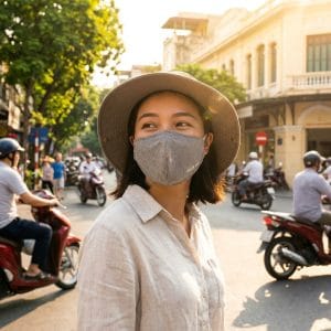 Khẩu trang chống UV giúp bảo vệ khi di chuyển ngoài trời nắng