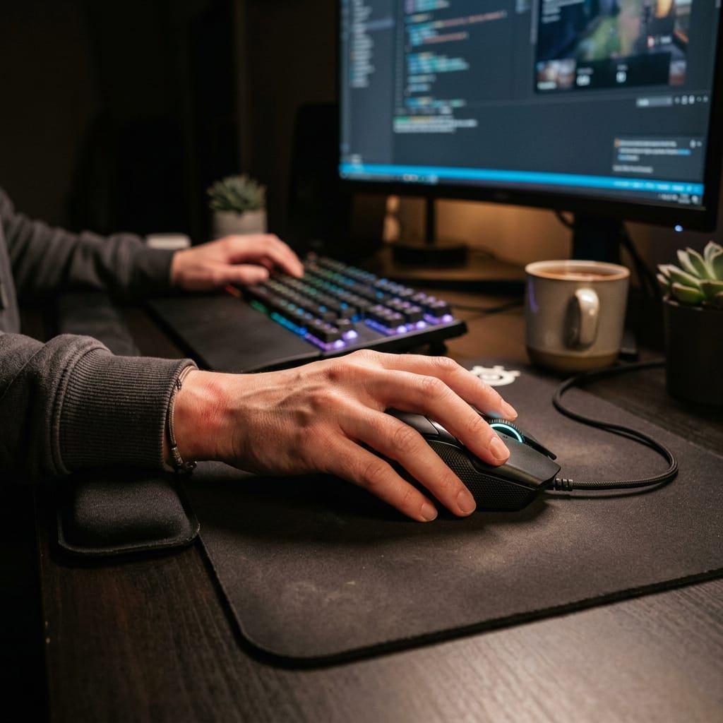Người dùng cầm chuột gaming công thái học giúp giảm mỏi tay khi sử dụng lâu