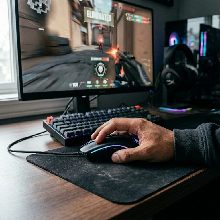 Chuột gaming DPI 4800 trên bàn setup hiện đại dành cho chơi game