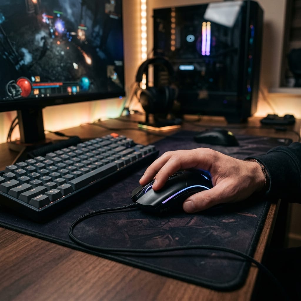 Người dùng sử dụng chuột gaming click im lặng trong không gian yên tĩnh