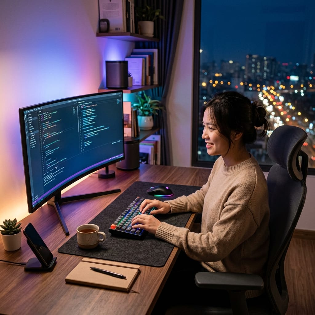 Bàn phím LED không dây giúp góc làm việc hiện đại và đẹp mắt hơn