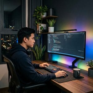 Bàn phím không dây RGB sử dụng chơi game trên góc máy hiện đại