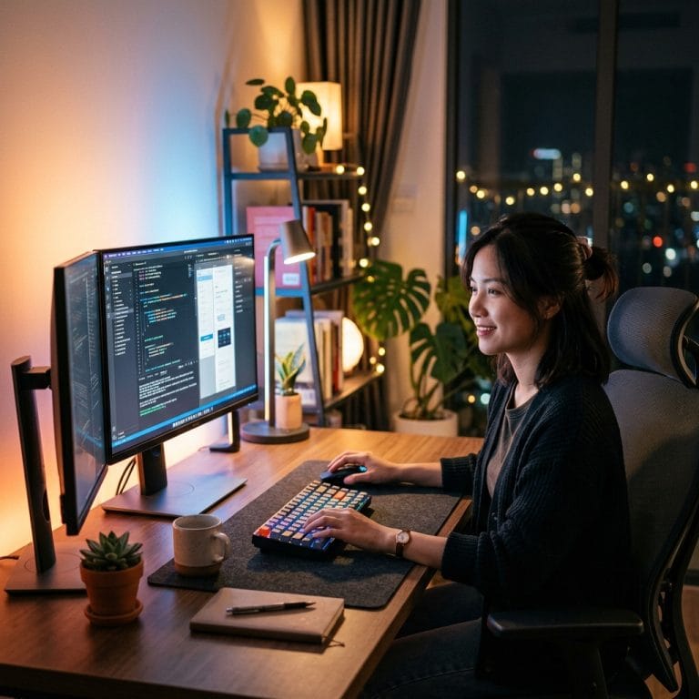 Bàn phím không dây LED sử dụng trên góc làm việc hiện đại và gọn gàng