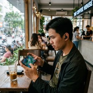 Người dùng trải nghiệm kết nối Bluetooth ổn định trên tai nghe A10 Ultimate