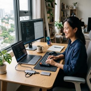 Laptop kết nối màn hình ngoài bằng hub USB-C HDMI đa năng