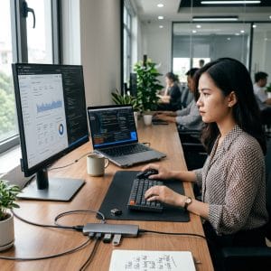 Hub USB-C UGREEN kết nối nhiều thiết bị trên laptop hiện đại