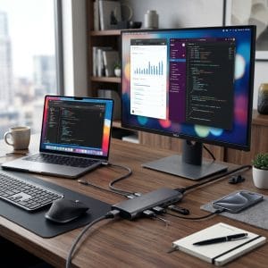 Người dùng MacBook sử dụng hub USB-C để mở rộng cổng kết nối