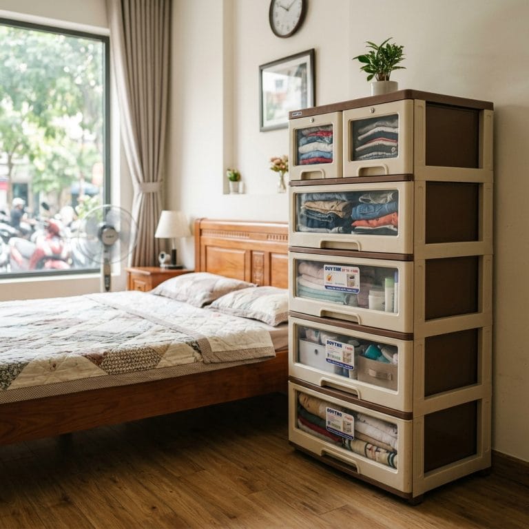 Tủ nhựa Duy Tân Tabi 5 tầng chứa quần áo gọn gàng trong phòng ngủ