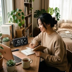 Đồng hồ để bàn UKIO hiển thị rõ ràng và tiện lợi cho sinh hoạt hàng ngày