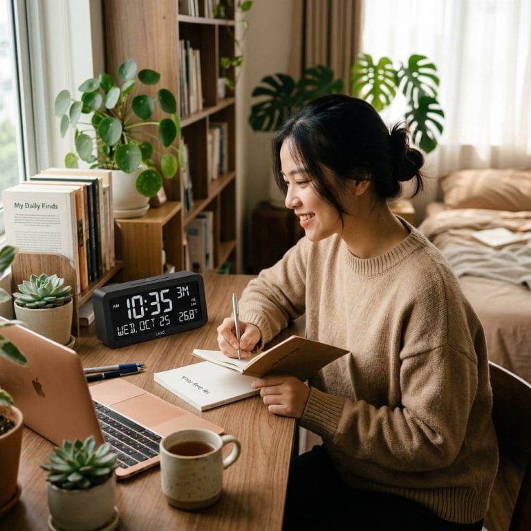 Đồng hồ để bàn UKIO hiển thị rõ ràng và tiện lợi cho sinh hoạt hàng ngày