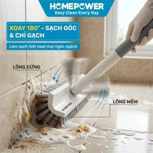 Cây chà sàn xoay 180 độ đang vệ sinh góc tường nhà tắm hiệu quả