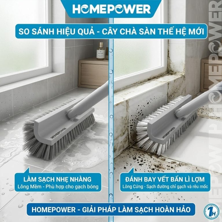 Bàn chải sàn mềm và cứng đang được dùng để vệ sinh nhà tắm