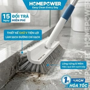Cây chà sàn đang làm sạch ron gạch và khe gạch nhà tắm hiệu quả