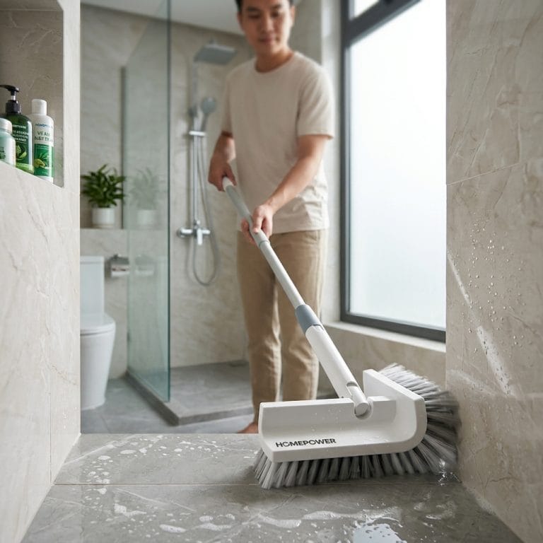 Cây chà sàn Homepower đang được dùng để vệ sinh nhà tắm và ron gạch