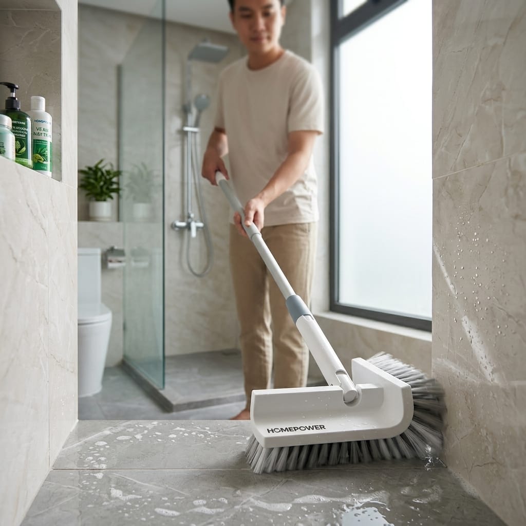 Cây chà sàn Homepower đang được dùng để vệ sinh nhà tắm và ron gạch