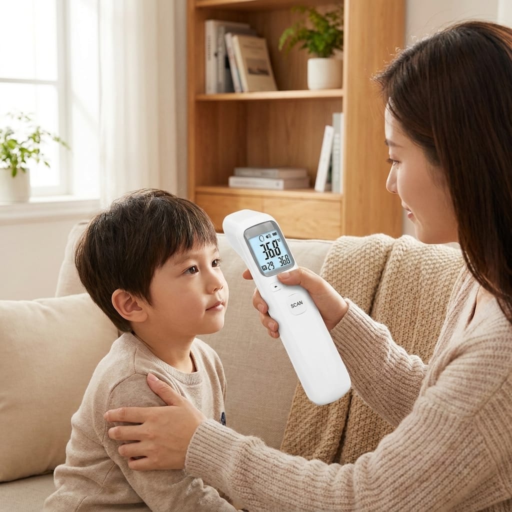 Đo nhiệt độ bằng nhiệt kế hồng ngoại tại nhà khi nghi ngờ bị sốt
