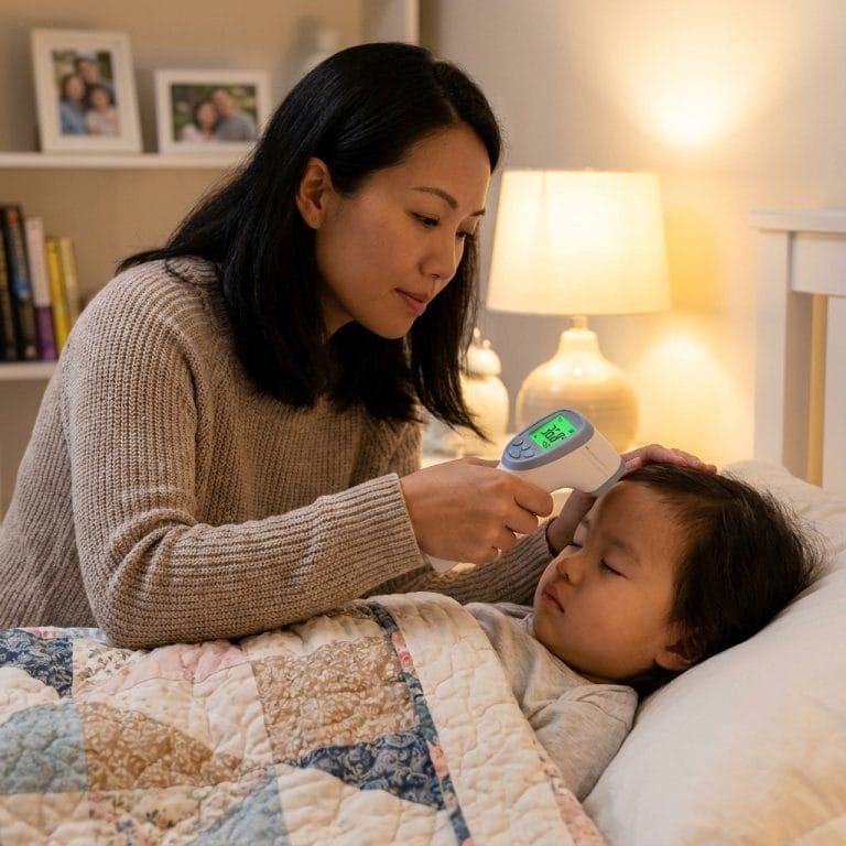 Phụ huynh dùng nhiệt kế điện tử đo nhiệt độ cho trẻ nhỏ tại nhà