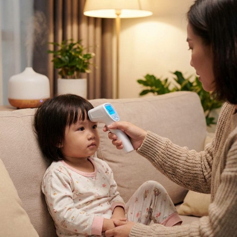 Người dùng đo nhiệt độ bằng nhiệt kế hồng ngoại không tiếp xúc tại nhà