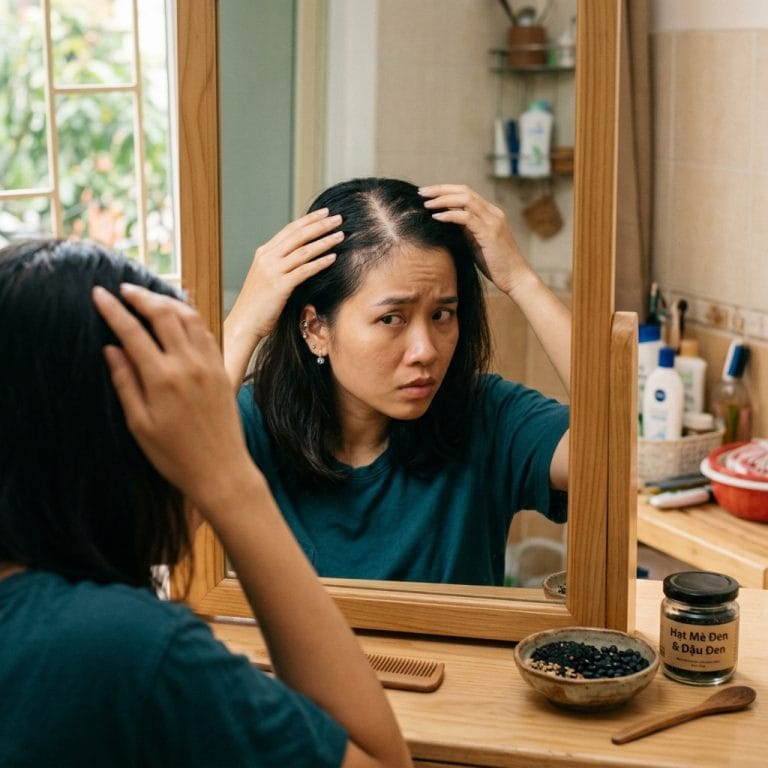 Người phụ nữ lo lắng khi nhận thấy tóc ngày càng mỏng và yếu