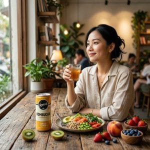 Lon kombucha lạnh dùng sau bữa ăn giúp tạo cảm giác nhẹ bụng hơn