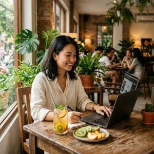 Người trẻ uống kombucha trong lifestyle healthy hiện đại và cân bằng