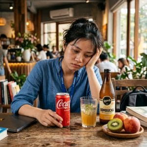 Người trẻ cảm thấy mệt sau khi uống nước ngọt và chọn kombucha lạnh