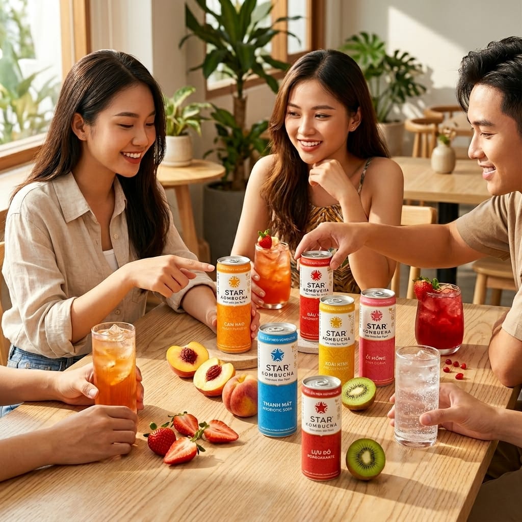 Star Kombucha và soda healthy trong không gian lifestyle hiện đại