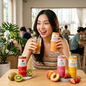 Người trẻ thử kombucha vị trái cây lần đầu trong quán cafe hiện đại