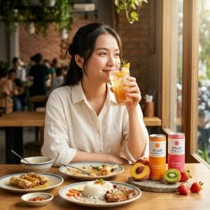 Người trẻ uống kombucha lạnh sau bữa ăn để cảm thấy nhẹ bụng hơn