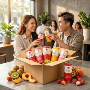 Khách hàng chọn mua Star Kombucha chính hãng trong cửa hàng hiện đại