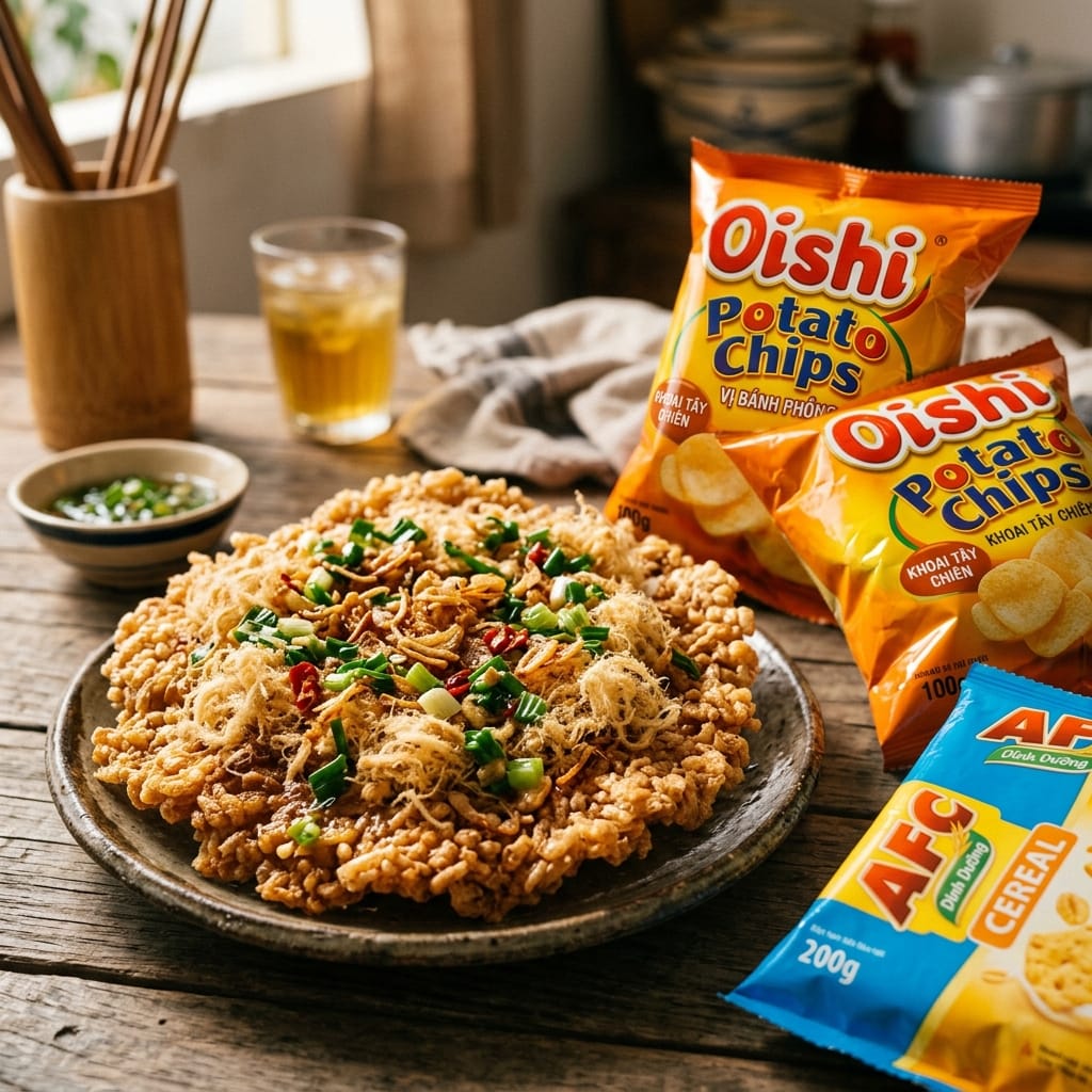 Cơm cháy giòn rụm topping đậm vị ăn cuốn hơn snack thường