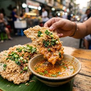 Cơm cháy giòn rụm chấm sốt gỏi Thái chua ngọt đậm vị