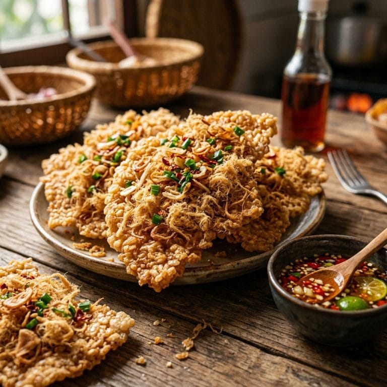 Cơm cháy đáy nồi phủ nhiều chà bông giòn rụm hấp dẫn
