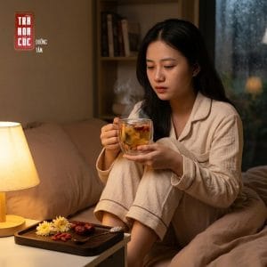 Người trẻ thư giãn với trà thảo mộc khi bị stress và ngủ chập chờn