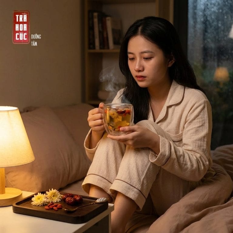 Người trẻ thư giãn với trà thảo mộc khi bị stress và ngủ chập chờn